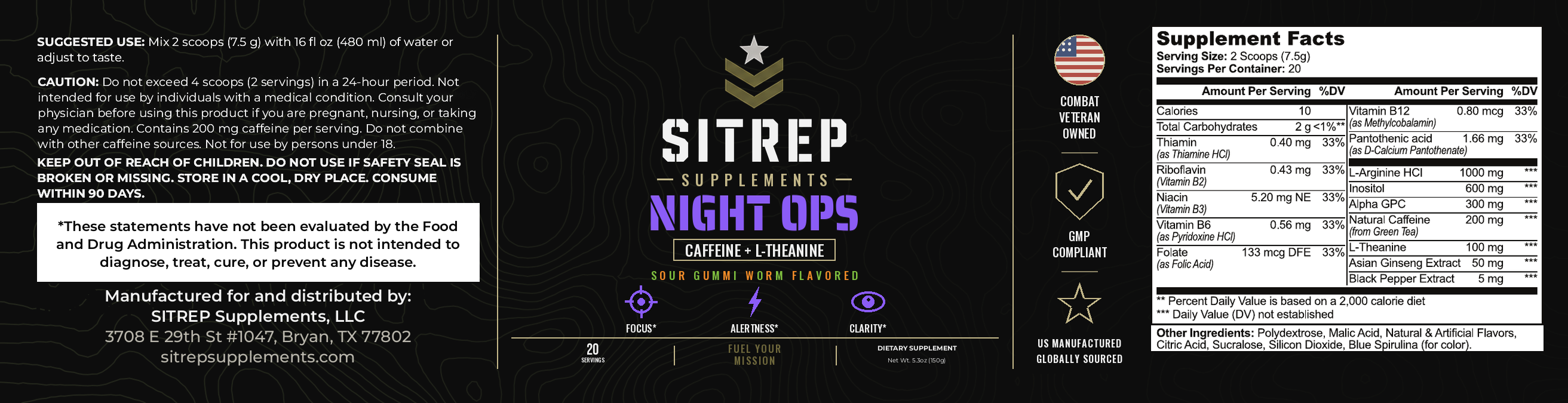 Night Ops — Caffeine + L-Theanine (Sour Gummi Worm)